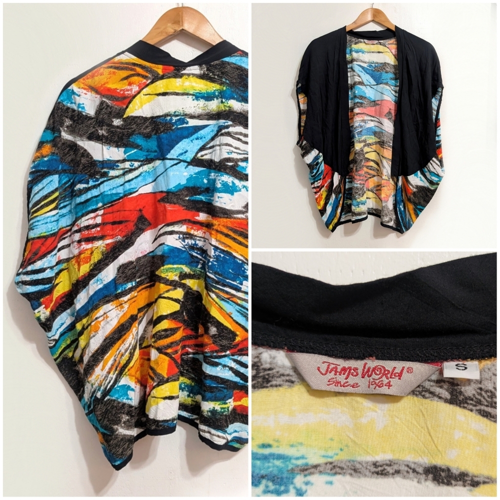 Jams World Hawaii Blackjack Cocoon Open Front Cardigan Shrug Cover Up Rainbow
